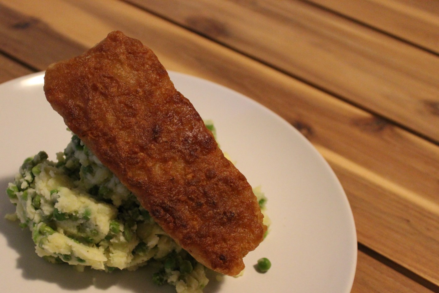 Doperwtenstamppot met lekkerbekje