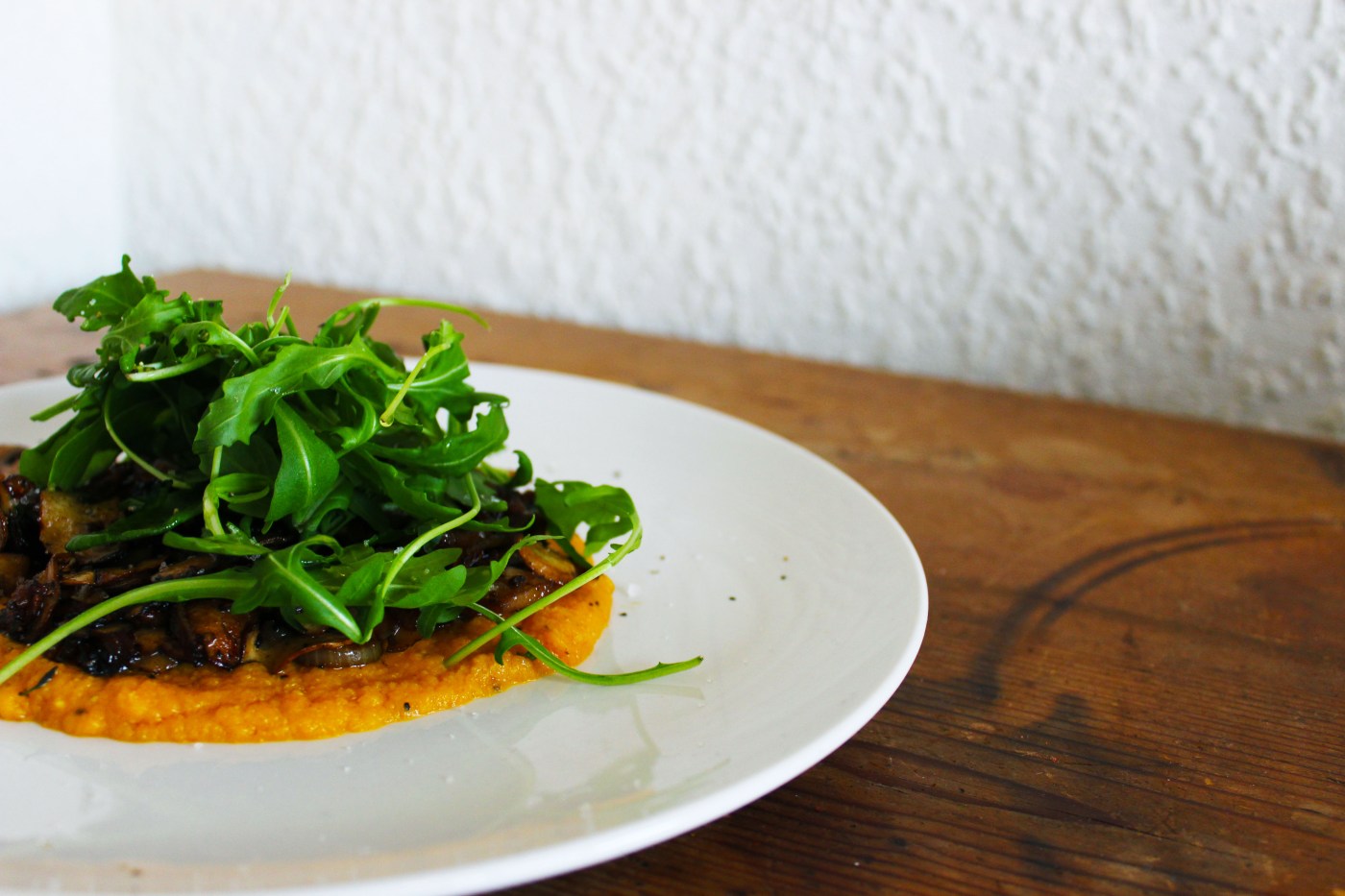 pompoenpuree met paddenstoelen